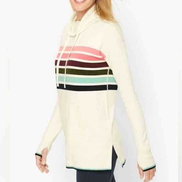 T by Talbots Plus Striped Tunic Cowl Neck Striped Sweater - Picture 1 of 6